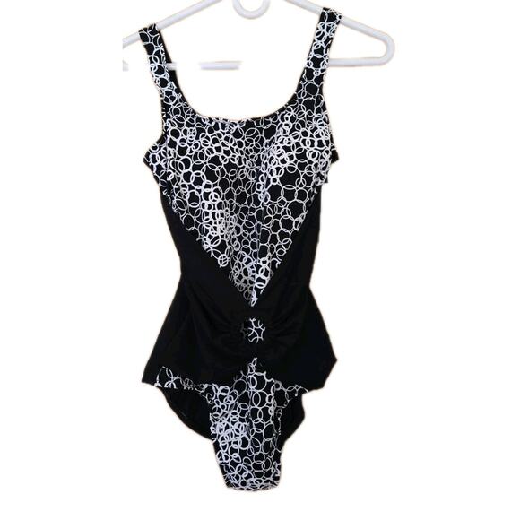 Maxine of Hollywood Other - Maxine of Hollywood Sz 10 Swimsuit Swim Dress Black/White Circles New One Piece